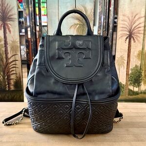 Tory Burch Black Leather Fleming Backpack Bag